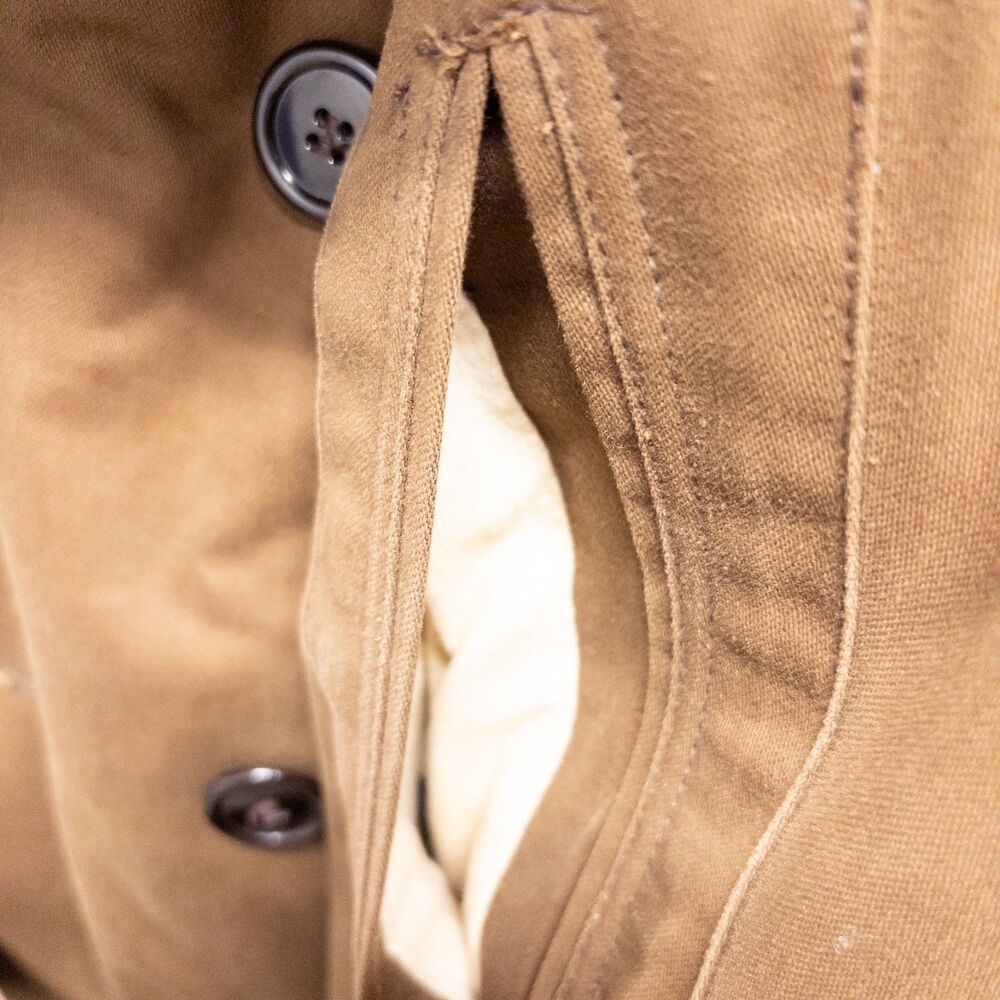 1950s Windward Mouton Collar Mackinaw Coat Belted Canvas Workwear Sheepskin M - Picture 11 of 12